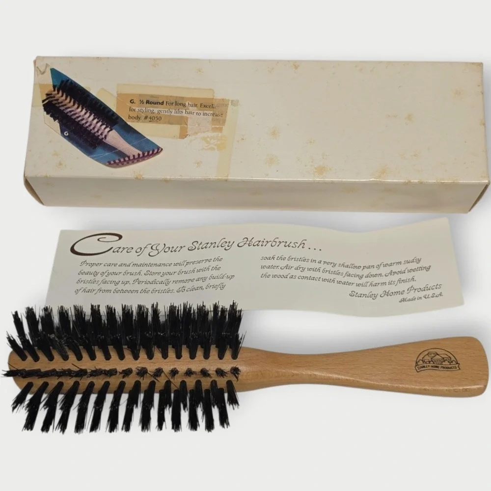 NEW Vintage Stanley Home‎ Products 4050 Half Round Wood Nylon Hair Brush USA Box